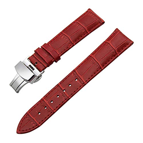 14mm-24mm-echtes Leder-Armband mit Quick Release Schmetterling Schliesse Armband Croco Korn-Armband rot, 21mm von Cerobit