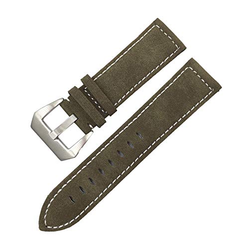 18/20/22/24mm handgemachte Matte Lederarmband Männer Frauen Edelstahl-Pin-Wölbungs-Bügel Armeegrün, 24mm von Cerobit