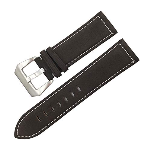 18/20/22/24mm handgemachte Matte Lederarmband Männer Frauen Edelstahl-Pin-Wölbungs-Bügel Dunkelbraun, 22mm von Cerobit