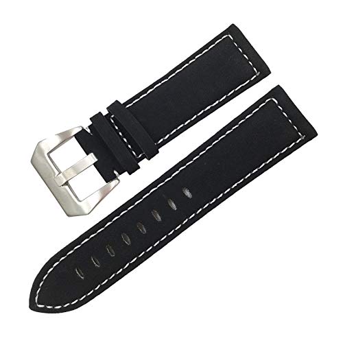 18/20/22/24mm handgemachte Matte Lederarmband Männer Frauen Edelstahl-Pin-Wölbungs-Bügel Schwarz, 24mm von Cerobit