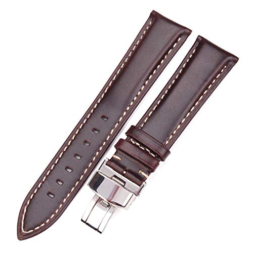 18-24mm Frauen Männer Jahrgang Glatte Uhrenarmband-Bügel-echtes Leder-Armband Quick Release Metall Schmetterling Faltschließe Buckle Dunkler Brwon, 19mm von Cerobit