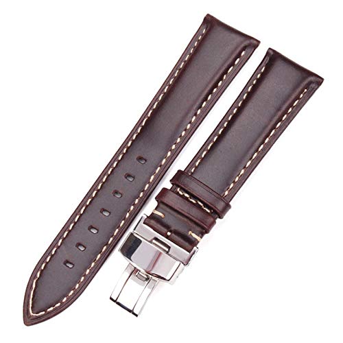 18-24mm Frauen Männer Jahrgang Glatte Uhrenarmband-Bügel-echtes Leder-Armband Quick Release Metall Schmetterling Faltschließe Buckle Dunkler Brwon, 24mm von Cerobit