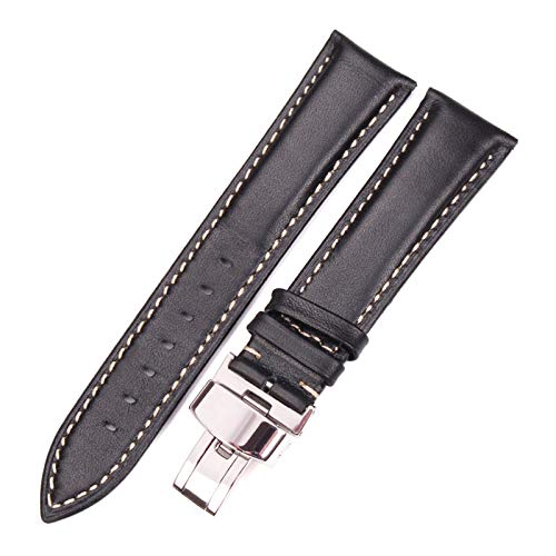 18-24mm Frauen Männer Jahrgang Glatte Uhrenarmband-Bügel-echtes Leder-Armband Quick Release Metall Schmetterling Faltschließe Buckle Schwarz, 18mm 18-24mm Frauen Männer Jahrgang Glatte Uhrenarmband-Bügel-echtes Leder-Armband Quick Release Metall Schmetterling Faltschließe Buckle Schwarz, 18mm von Cerobit