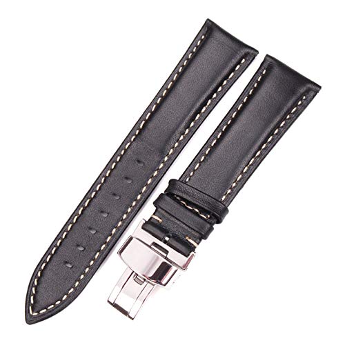 18-24mm Frauen Männer Jahrgang Glatte Uhrenarmband-Bügel-echtes Leder-Armband Quick Release Metall Schmetterling Faltschließe Buckle Schwarz, 18mm von Cerobit