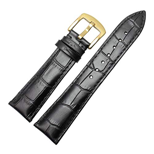 18mm-24mm Männer Uhrenarmbänder echtes Leder Soft-Uhrenarmband-Band mit Edelstahl Dornschliesse Uhren Zubehör Black Gold Buckle, 21mm von Cerobit