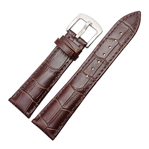 18mm-24mm Männer Uhrenarmbänder echtes Leder Soft-Uhrenarmband-Band mit Edelstahl Dornschliesse Uhren Zubehör Brown Silver Buckle, 18mm von Cerobit