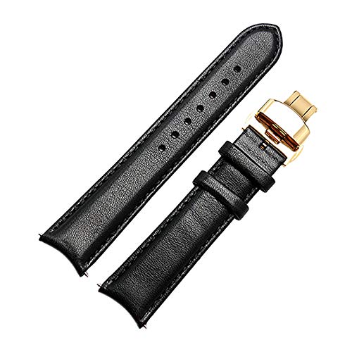20mm Arc-Schnittstelle echtes Leder-Armband-Uhrenarmband-Uhrenarmband Curved Schnittstelle Armbanduhren Band Quick Release Faltschließe Blau, 20mm Goldwölbung von Cerobit