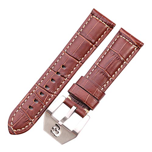 22mm/24mm Echtes Leder Uhrenarmbänder Thick Uhrenarmband-Bügel-Armband mit Schädel-Dornschliesse Uhren Zubehör Braun, 22mm von Cerobit