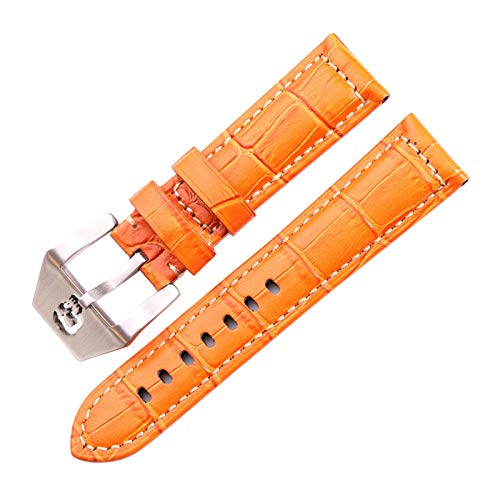 22mm/24mm Echtes Leder Uhrenarmbänder Thick Uhrenarmband-Bügel-Armband mit Schädel-Dornschliesse Uhren Zubehör Orange, 22mm von Cerobit