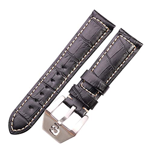 22mm/24mm Echtes Leder Uhrenarmbänder Thick Uhrenarmband-Bügel-Armband mit Schädel-Dornschliesse Uhren Zubehör Schwarz, 22mm von Cerobit