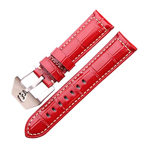 22mm/24mm Echtes Leder Uhrenarmbänder Thick Uhrenarmband-Bügel-Armband mit Schädel-Dornschliesse Uhren Zubehör rot, 24mm von Cerobit