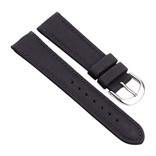 Canvas Nylon-echtes Leder-Uhrenarmband 18mm-24mm Männer Frauen Armband-Armband Dornschließe Schwarz, 24mm von Cerobit