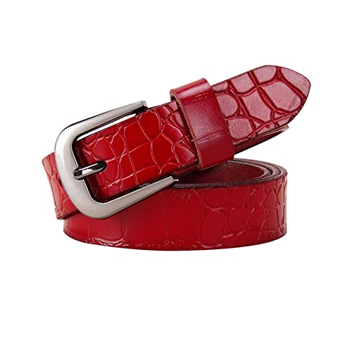 Cerobit 90-115cm Echtes Leder Frauen Gürtel Pin Buckle Second Layer Rindsleder Krokodil Muster Frau Taillenbund, rot, 100cm von Cerobit
