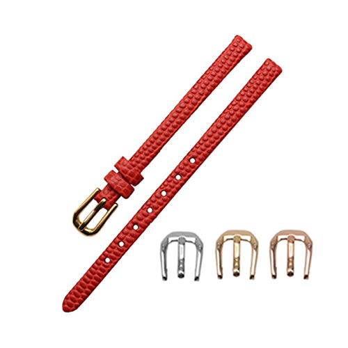 Echtes Leder-Armband Armband der Frauen 08.06/10/12mm Lizards Uhrenarmband Leder Kleine Armbanduhren Gürtel Dornschliesse rot, 12mm Goldwölbung von Cerobit