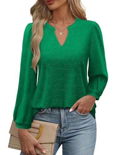Cerrlop Blusenshirt Damen Langarm Elegant: Strickoberteil V-Ausschnitt Weich Locker T-Shirt Bluse - Lässige Oberteile Ausgehöhlte Einfarbig Tshirt Elegant - Herbst Festival Outfit Doppellagige Tunika von Cerrlop