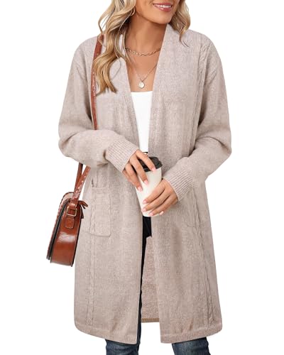 Cerrlop Damen Strickjacke Taschen Frühling: Eleganter Strickcardigan - Casual Strickmantel Open Front - Langarm Strickpullover - Cardigan Damen von Cerrlop