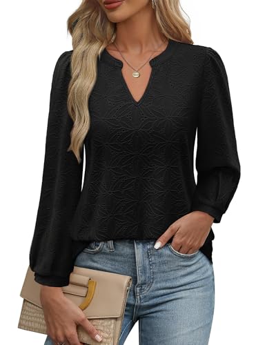 Cerrlop Damen Tunika Lang T-Shirts für Damen V-Ausschnitt Langarm - Festliche Oberteile Damen Elegant - Leicht Einfarbig Abend Bluse - Lässig Doppellagige Tuniken für Damen Langarm von Cerrlop
