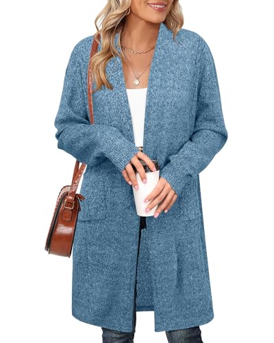 Cerrlop Edle Strickjacke Damen Lang: Mittellange Strickjacke für Frauen - Casual Cardigan Herbst und Winter - Büro Gestrickte Schulterjacke Lang von Cerrlop