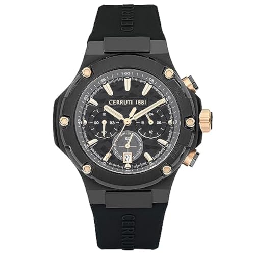 Cerruti 1881 CIWGQ2224302 Lucardo Schwarz und Roségold Chronograph Silikon Uhr Schwarz, Schwarz , Gurt von Cerruti
