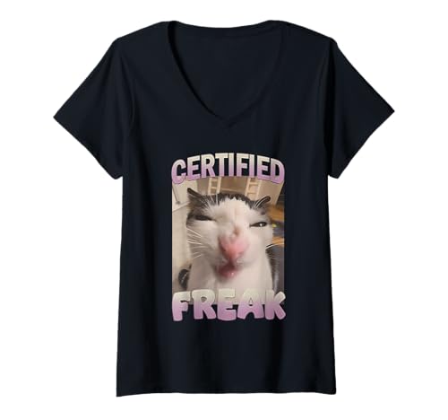 Damen Zertifiziertes Freak Cat Meme T-Shirt mit V-Ausschnitt Damen Zertifiziertes Freak Cat Meme T-Shirt mit V-Ausschnitt von Certified Freak Cat Meme