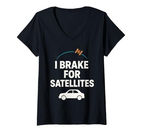Damen Satellitenspotter Amateur Astronomie Satellitenverfolgung T-Shirt mit V-Ausschnitt Damen Satellitenspotter Amateur Astronomie Satellitenverfolgung T-Shirt mit V-Ausschnitt von Certified Satellite Chaser Spotting Eyes Gift