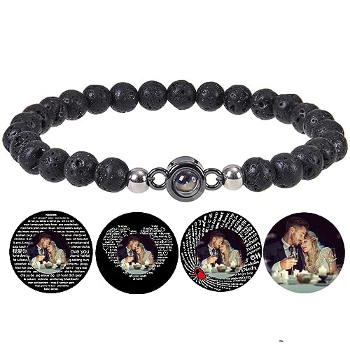 Certykllp Benutzerdefinierte Perlen Armbänder mit Bild im Inneren personalisierte Foto Projektion Armbänder angepasst Foto Naturstein Armband für Paare Frauen Männer Jahrestag Geburtstag Geschenke von Certykllp