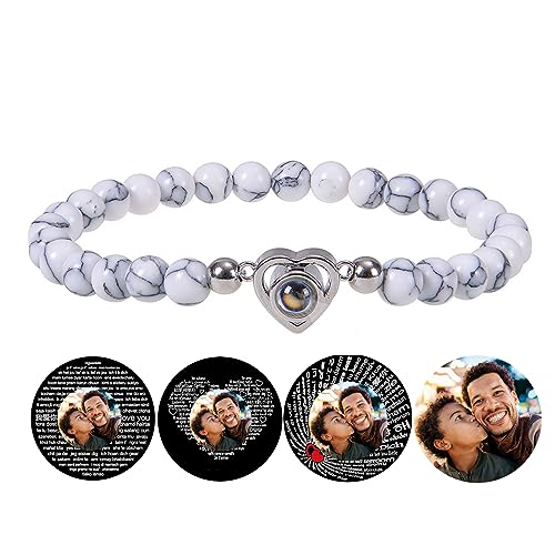 Certykllp Benutzerdefinierte Perlen Armbänder mit Bild im Inneren personalisierte Foto Projektion Armbänder angepasst Foto Naturstein Armband für Paare Frauen Männer Jahrestag Geburtstag Geschenke von Certykllp