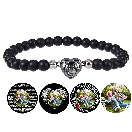 Certykllp Benutzerdefinierte Perlen Armbänder mit Bild im Inneren personalisierte Foto Projektion Armbänder angepasst Foto Naturstein Armband für Paare Frauen Männer Jahrestag Geburtstag Geschenke von Certykllp