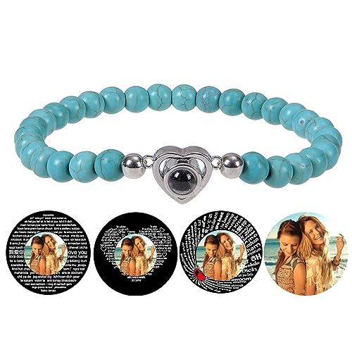 Certykllp Benutzerdefinierte Perlen Armbänder mit Bild im Inneren personalisierte Foto Projektion Armbänder angepasst Foto Naturstein Armband für Paare Frauen Männer Jahrestag Geburtstag Geschenke von Certykllp