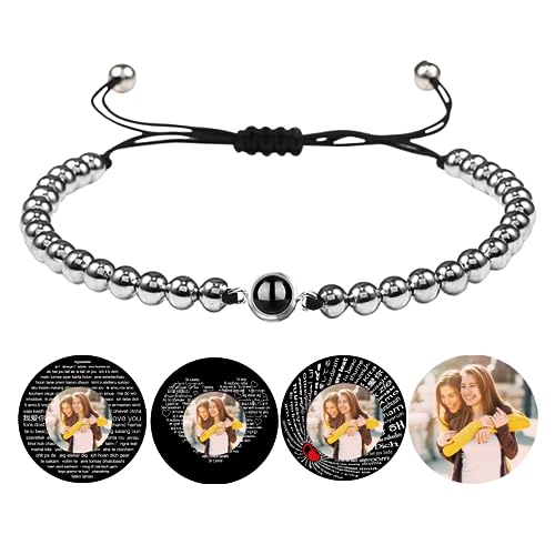 Certykllp Personalisierte Bild Perlen Armbänder benutzerdefinierte Foto Projektion Armbänder für Männer Frauen Customized Ich liebe dich verstellbares Armband Geburtstag Jahrestag Memorial Geschenke von Certykllp