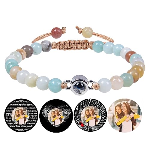 Certykllp Personalisierte Perlen Armband mit Bild im Inneren benutzerdefinierte Foto Projektion Armband Kristall Schwarz Achat Weiß Türkis Armbänder für Freund Freundinnen Jahrestag Paare Schmuck von Certykllp