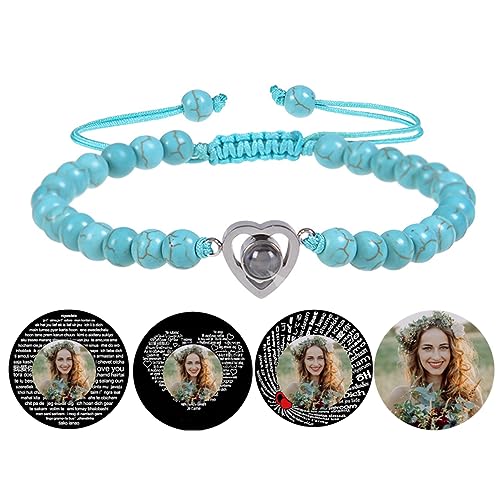 Personalisierte Herz Perlen Armband mit Bild im Inneren benutzerdefinierte Foto Projektion Armband Kristall Schwarz Achat Weiß Türkis Armbänder für Freund Freundin Jahrestag Paare Schmuck von Certykllp