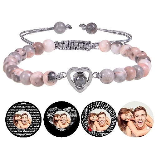 Personalisierte Herz Perlen Armband mit Bild im Inneren benutzerdefinierte Naturstein Herz Foto Armbänder für Mädchen Frauen Valentinstag Geburtstag Jahrestag jeder besonderen Tag Geschenke von Certykllp