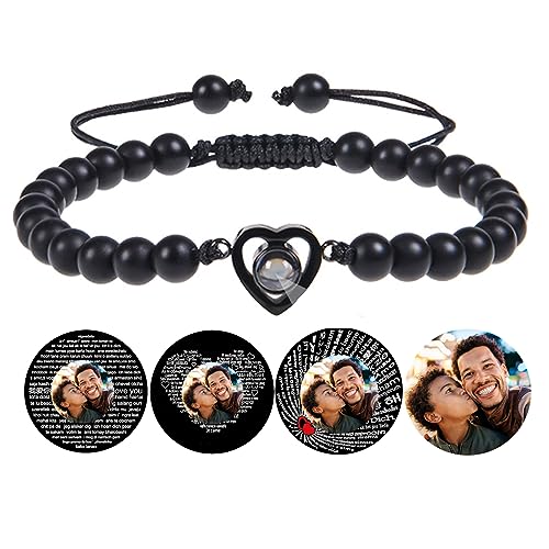 Personalisierte Herz Perlen Armband mit Bild innen benutzerdefinierte Naturstein Herz Foto Armbänder für Mädchen Frauen Valentinstag Geburtstag Jahrestag jeden besonderen Tag Geschenke von Certykllp