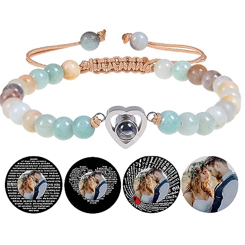 Personalisierte Herz Perlen Armband mit Bild innen benutzerdefinierte Naturstein Herz Foto Armbänder für Mädchen Frauen Valentinstag Geburtstag Jahrestag jeden besonderen Tag Geschenke von Certykllp