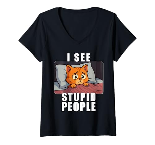 Damen Ich Sehe Leute dumme Parodie x diejenigen, die von EN-Idioten umgeben sind T-Shirt mit V-Ausschnitt Damen Ich Sehe Leute dumme Parodie x diejenigen, die von EN-Idioten umgeben sind T-Shirt mit V-Ausschnitt von Cervelli in fuga - Italiani all'estero