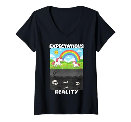 Damen Erwartungen vs. Realität, wenn Alles schlecht endet v1 EN T-Shirt mit V-Ausschnitt Damen Erwartungen vs. Realität, wenn Alles schlecht endet v1 EN T-Shirt mit V-Ausschnitt von Cervelli in fuga - Italiani all'estero