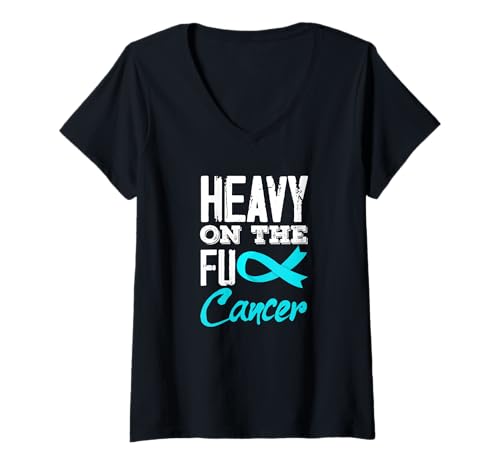 Damen Bandunterstützung für Gebärmutterhalskrebs, Blaugrün T-Shirt mit V-Ausschnitt von Cervical Cancer Awareness Apparel Gifts Gift Ideas