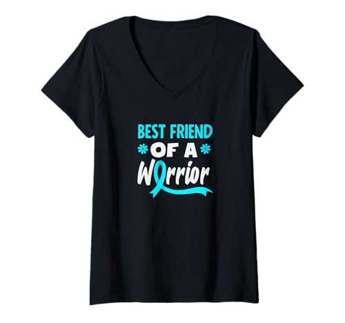 Damen Best Friend of A Warrior Unterstützung für Gebärmutterhalskrebs T-Shirt mit V-Ausschnitt von Cervical Cancer Awareness Apparel Gifts Gift Ideas