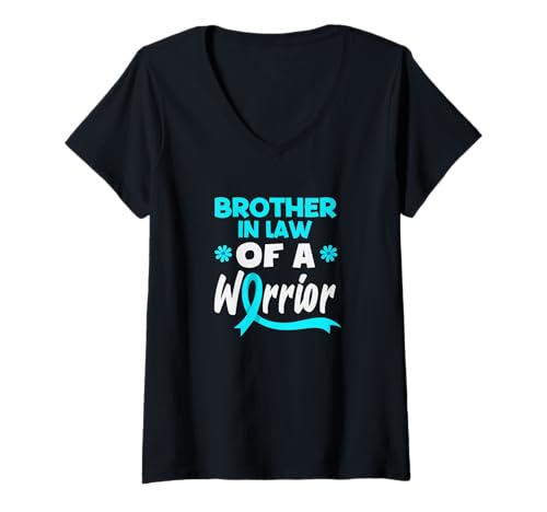 Damen Brother In Law of A Warrior Unterstützung für Gebärmutterhalskrebs T-Shirt mit V-Ausschnitt von Cervical Cancer Awareness Apparel Gifts Gift Ideas
