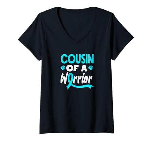 Damen Cousin of A Warrior Unterstützung für Gebärmutterhalskrebs T-Shirt mit V-Ausschnitt von Cervical Cancer Awareness Apparel Gifts Gift Ideas