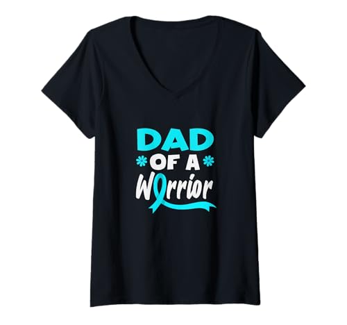 Damen Dad of A Warrior Unterstützung für Gebärmutterhalskrebs T-Shirt mit V-Ausschnitt von Cervical Cancer Awareness Apparel Gifts Gift Ideas