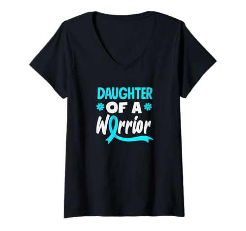 Damen Daughter of A Warrior Unterstützung für Gebärmutterhalskrebs T-Shirt mit V-Ausschnitt von Cervical Cancer Awareness Apparel Gifts Gift Ideas