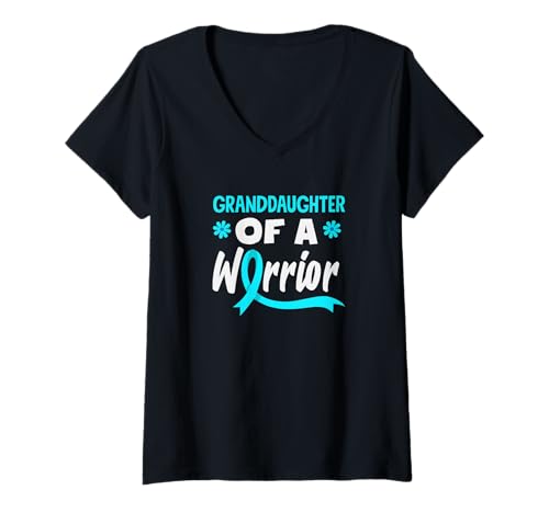 Damen Enkelin of A Warrior Unterstützung für Gebärmutterhalskrebs T-Shirt mit V-Ausschnitt von Cervical Cancer Awareness Apparel Gifts Gift Ideas
