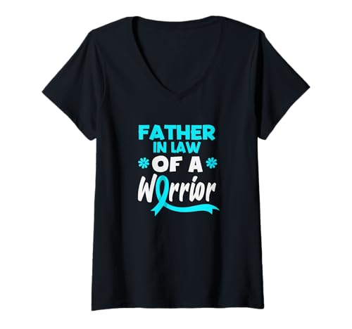 Damen Father In Law of A Warrior Unterstützung für Gebärmutterhalskrebs T-Shirt mit V-Ausschnitt von Cervical Cancer Awareness Apparel Gifts Gift Ideas