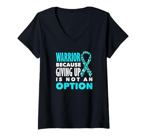 Damen Gebärmutterhalskrebs-Krieger, Weil Aufgeben Keine Option ist T-Shirt mit V-Ausschnitt von Cervical Cancer Awareness Apparel Gifts Gift Ideas