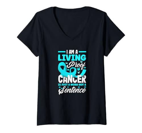 Damen Gebärmutterhalskrebs-Krieger T-Shirt mit V-Ausschnitt von Cervical Cancer Awareness Apparel Gifts Gift Ideas