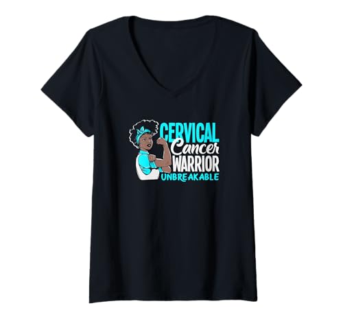 Damen Gebärmutterhalskrebs Krieger Unzerbrechlicher Gebärmutterhalskrebs T-Shirt mit V-Ausschnitt Damen Gebärmutterhalskrebs Krieger Unzerbrechlicher Gebärmutterhalskrebs T-Shirt mit V-Ausschnitt von Cervical Cancer Awareness Apparel Gifts Gift Ideas