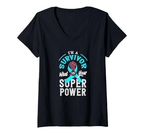 Damen Gebärmutterhalskrebs Überlebender Gebärmutterhalskrebs Bewusstsein T-Shirt mit V-Ausschnitt von Cervical Cancer Awareness Apparel Gifts Gift Ideas