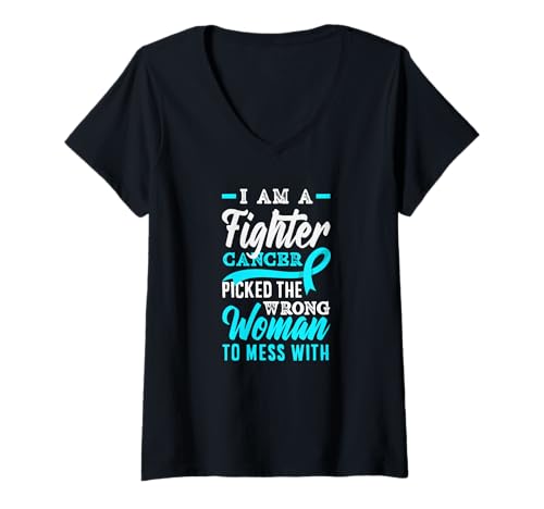 Damen Gebärmutterhalskrebsbekämpfer Krebs ausgewählt falsche Frau T-Shirt mit V-Ausschnitt von Cervical Cancer Awareness Apparel Gifts Gift Ideas
